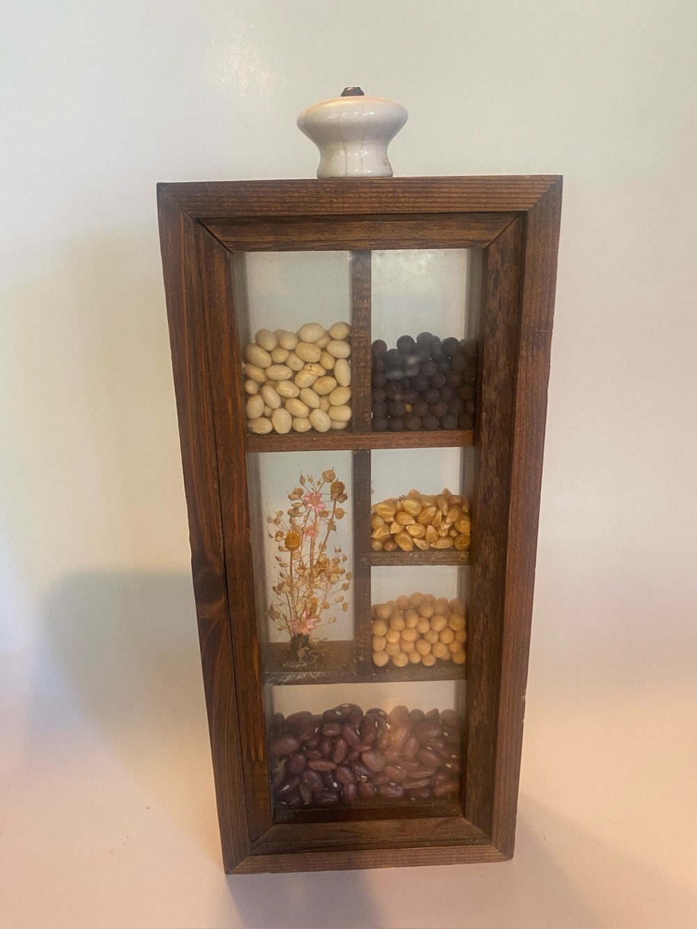 VTG Mothers Cupboard Dried Bean Grain Shadow Box Rustic Wood Country Decor